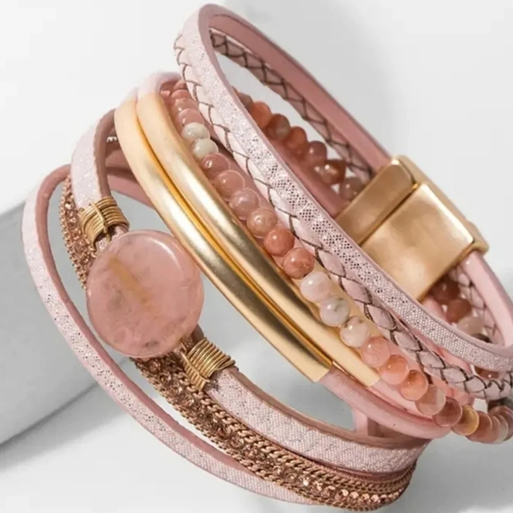 SAACHI Santa Monica Braided Leather Bracelet Opulent Stone  NWT